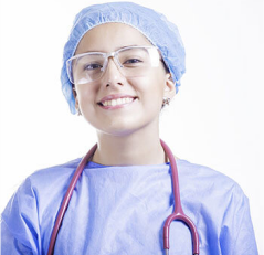 a female nurse in sky blue uniforms